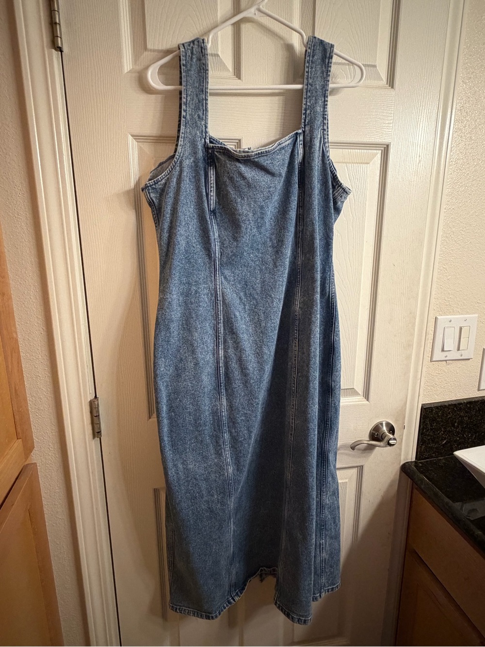 Abercrombie & Fitch Dress Womens XL Blue Denim Colomn Bodycon Midi Square Neck - Picture 5 of 13